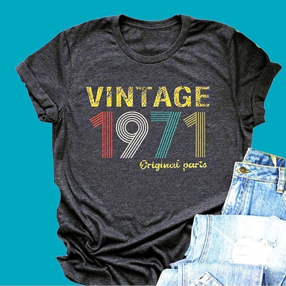 Vintage 1971 Original Parts Cute Gray Crew Neck T Shirt Nwot